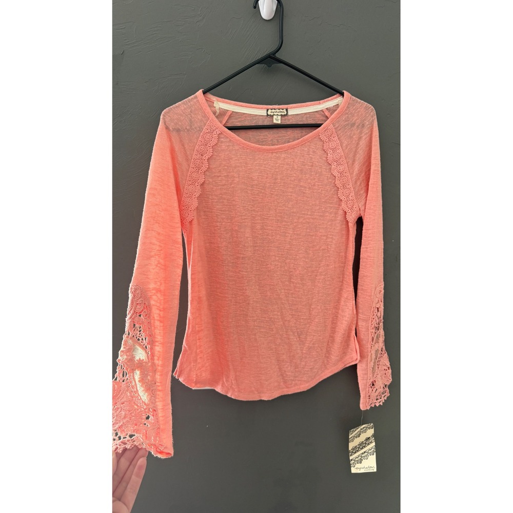 Eyeshadow 2010s Coral Pink Crochet Slub Knit Long Sv Top S Festival Boho
